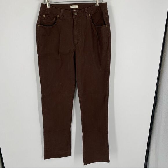 St. John’s Bay Women’s High Rise Classic Stretch Brown Denim Pants size 14 Tall - Picture 1 of 5